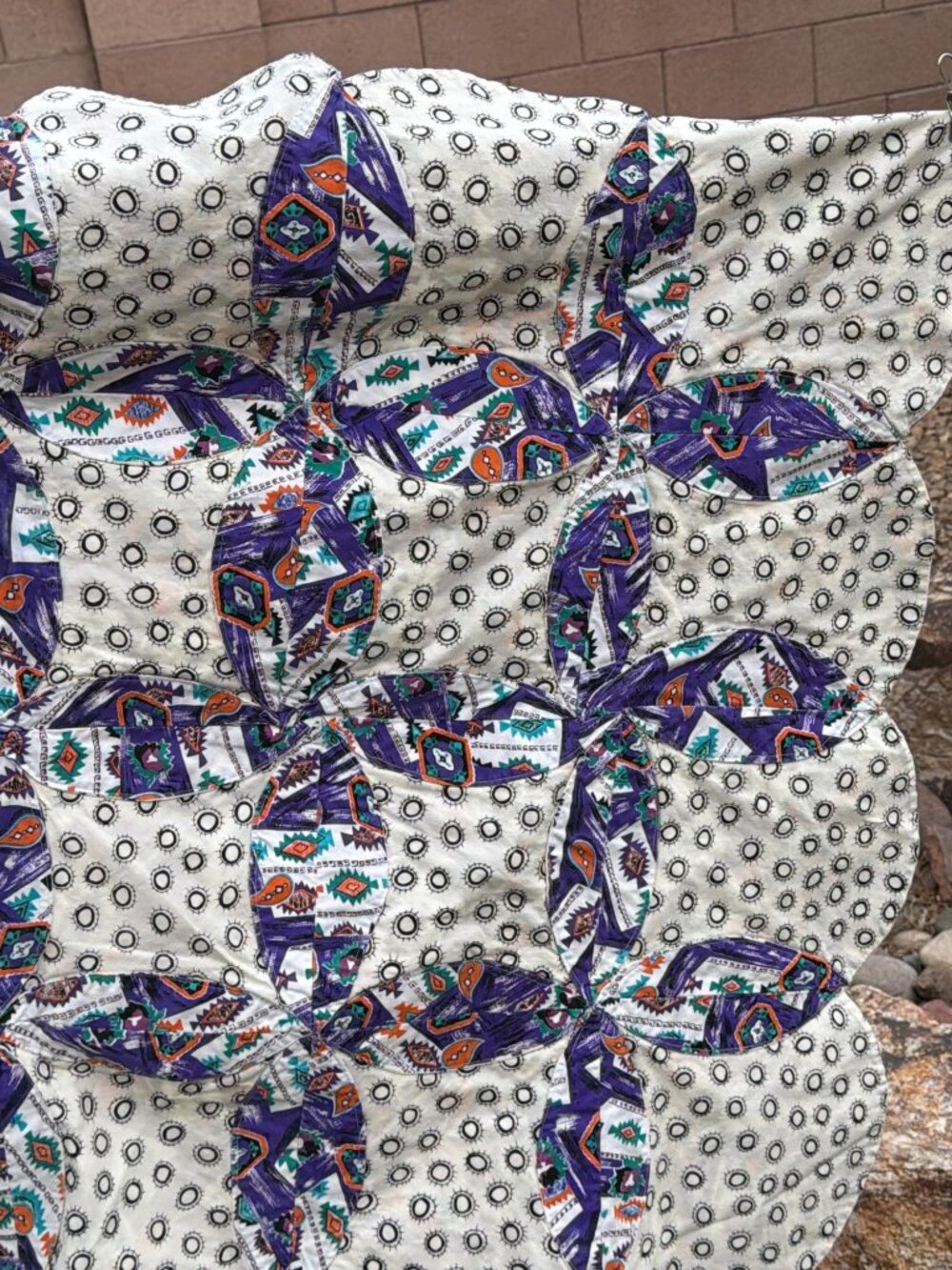 Vintage Handmade Reversible Lap Quilt Southwestern Puff Purple Biscuit 35 x 51 - Picture 5 of 12
